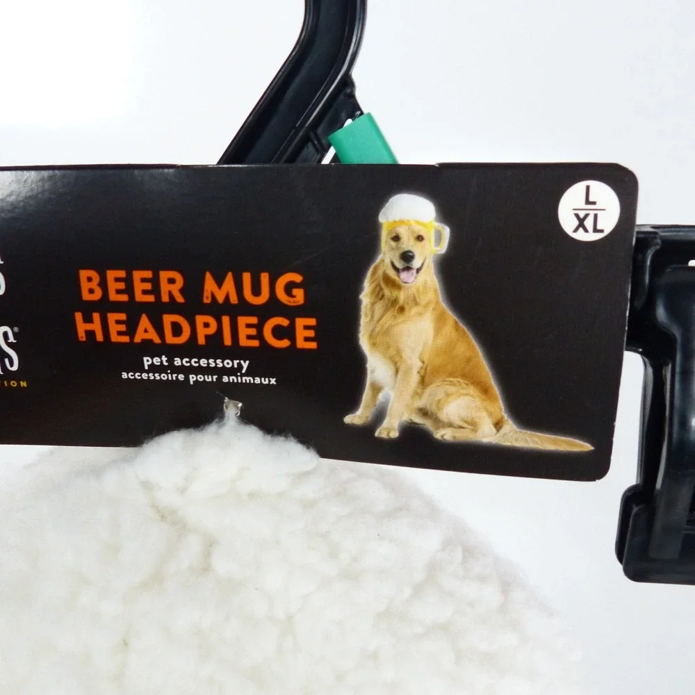 NWT Thrills & Chills Beer Mug Headpiece Pet Costume Hat Plush L/XL Dog Halloween